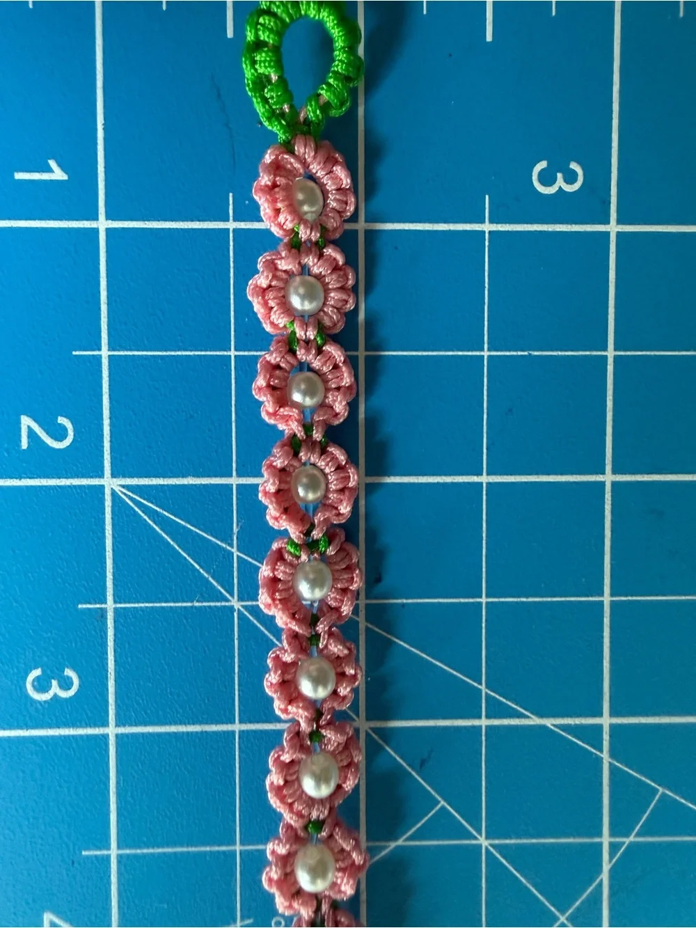 Handmade Pink Floral Bead Bracelet with Pearl, 7 Inches